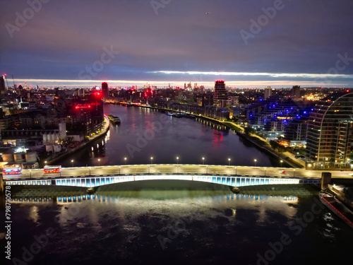 Aerial Night View of Central Wandsworth London City of England England at River Thames  UK. April 24th  2024