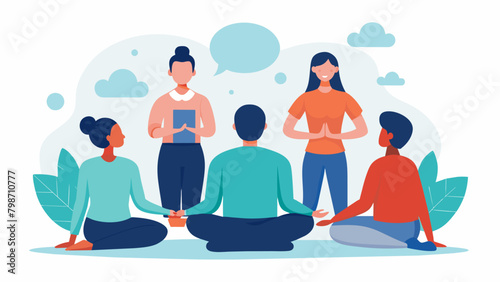In a group session a speech the leads activities focused on body awareness and posture to help a neurodivergent client develop good breath support and. Vector illustration photo