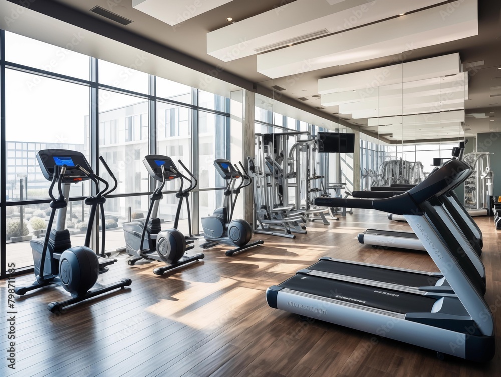 Morning Calmness at a Modern Gym with City Views Morning Calmness at a Modern Gym with City Views