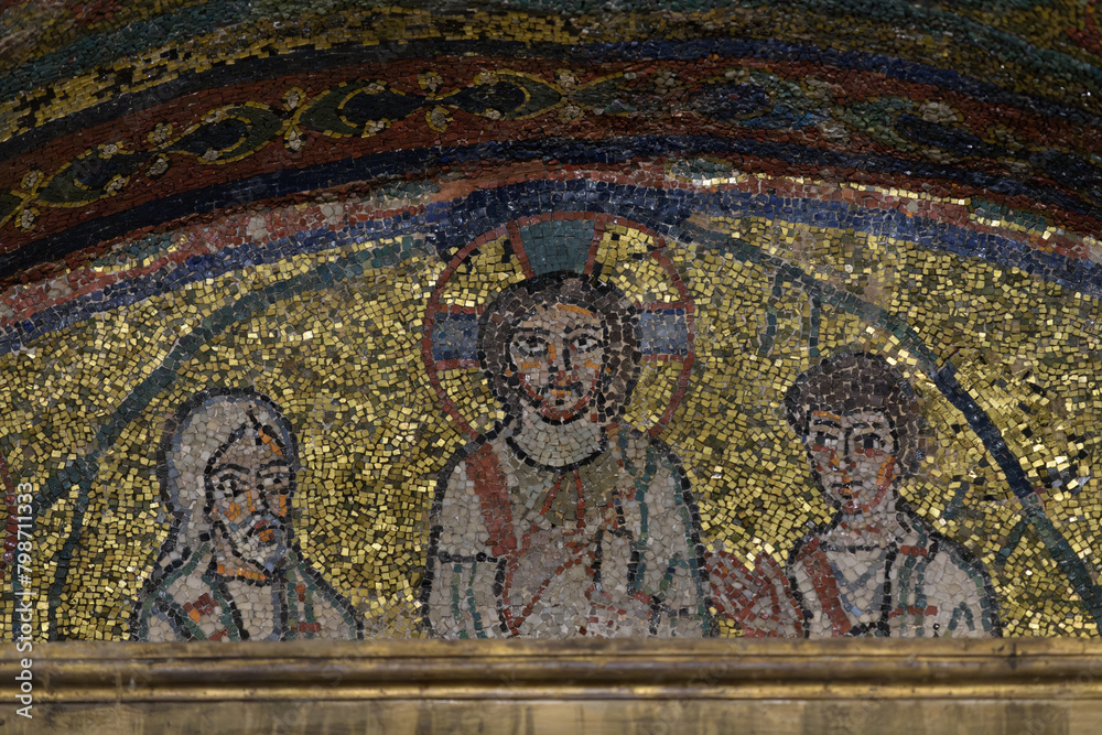 Mosaic of San Zeno chapel in Santa Prassede - the Basilica of Saint Praxedes. Rome, Italy