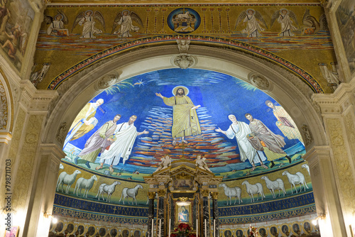 Mosaics of apse and triumphal arch of the basilica of Cosmas and Damian (Santi Cosma e Damiano) in Rome photo