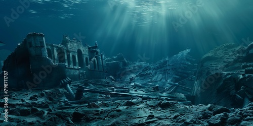 old civilization sank on the seabed. photo
