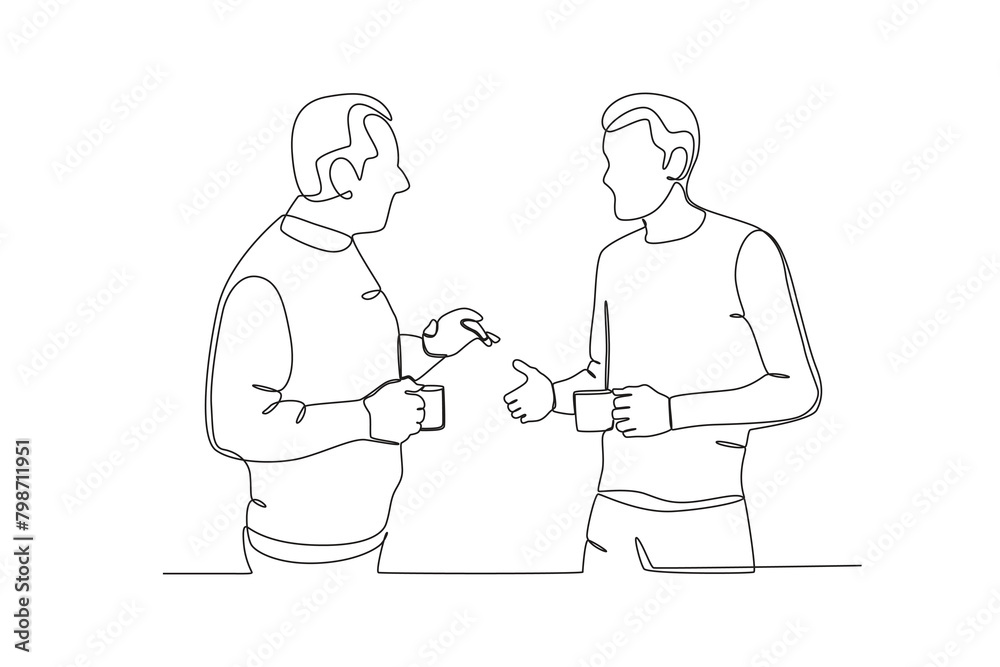 Single continuous line drawing of Neighbors who help when someone falls. Having small talk, concept one line draw graphic design vector illustration.
