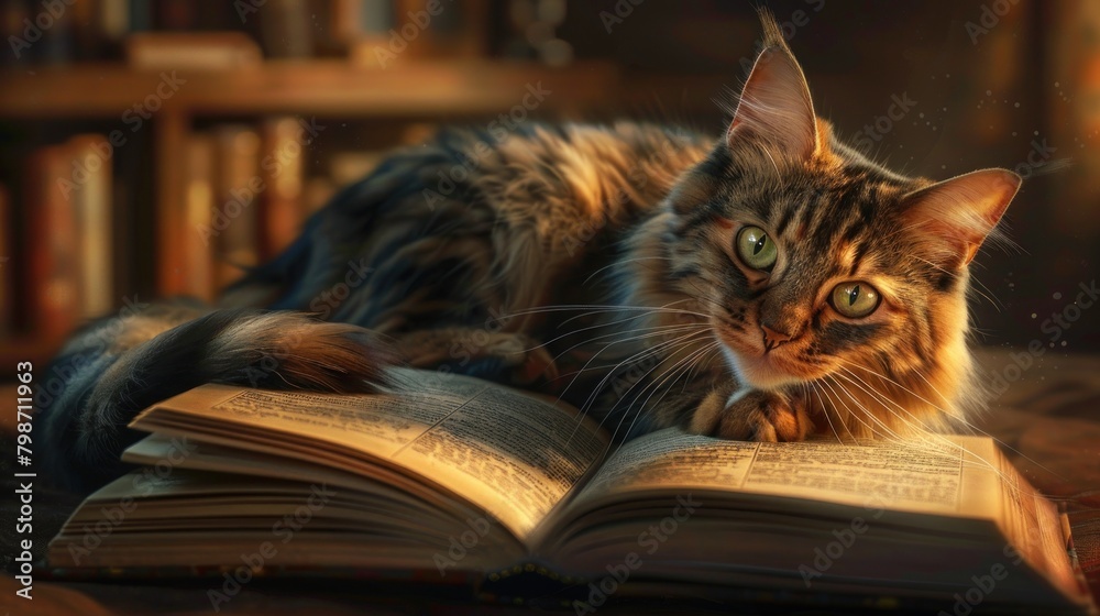 curious cat sitting on open book pages curious cat sitting on open book pages