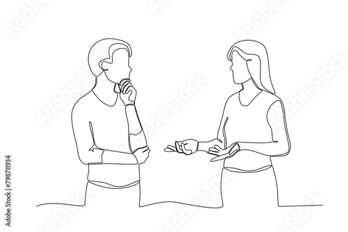 Single continuous line drawing of Neighbors who help when someone falls. Having small talk, concept one line draw graphic design vector illustration.
