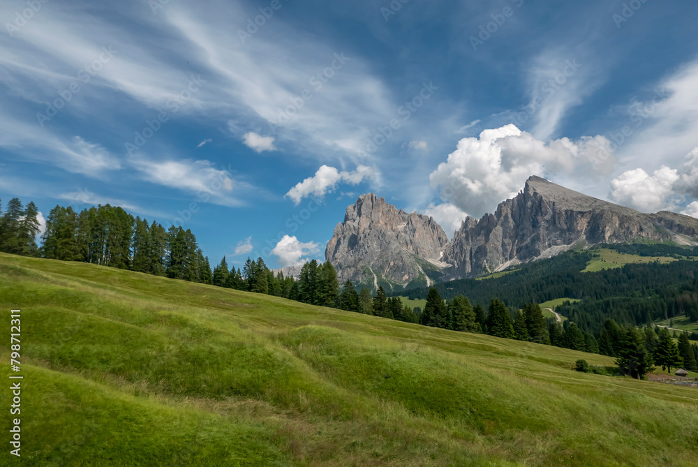 scenic panorama of the wonderful Dolomite mountains in summer