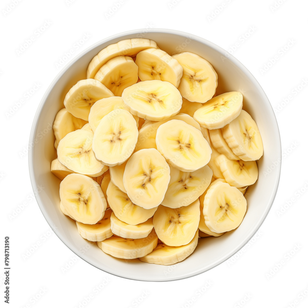 Banana slices on a plate isolated on transparent or white background, png Banana slices on a plate isolated on transparent or white background, png