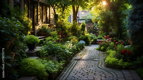 Beautiful urban garden with walkways for walks .  © Alex