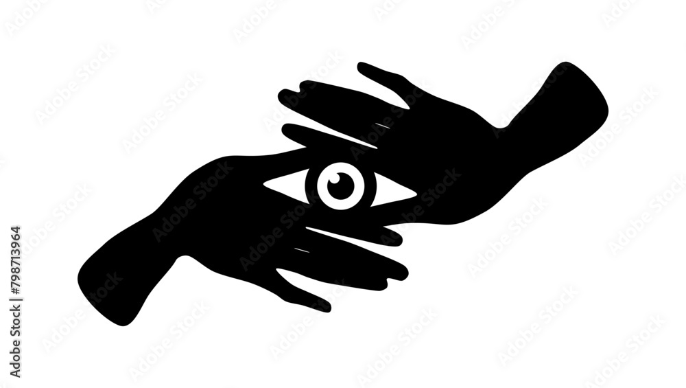 Obraz premium Hands Eye emblem, Black isolated silhouette