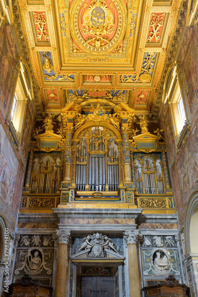 Pipe organ  in the Archbasilica of Saint John Lateran (Basilica di San Giovanni in Laterano). Major Papal. Lateran Basilica or Saint John Lateran. Rome