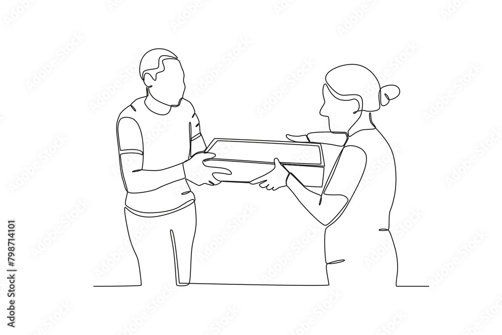 Single continuous line drawing of Neighbors who provide assistance with daily needs. Having small talk, concept one line draw graphic design vector illustration.
Single continuous line drawing of Neighbors who provide assistance with daily needs. Having small talk, concept one line draw graphic design vector illustration.
