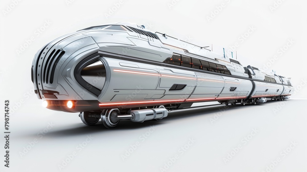 Scifi rail system with advanced jet propulsion, sleek and modern, stark white background, HD, no noise Scifi rail system with advanced jet propulsion, sleek and modern, stark white background, HD, no noise