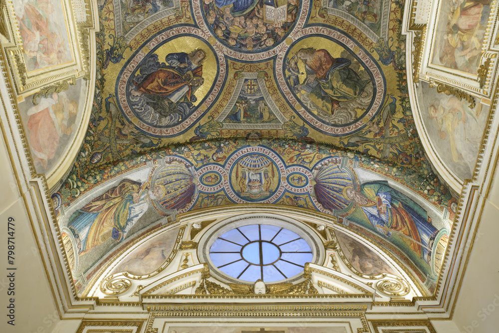 The Basilica of the Holy Cross in Jerusalem. Cappella di S. Elena, mosaic of the ceiling.  Rome, Italy