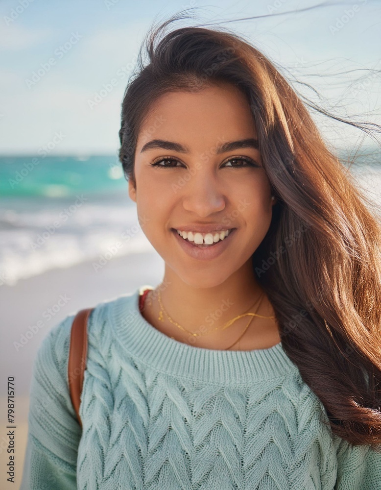 Ocean Breeze Elegance: Portrait of a Smiling Woman at Sea Ocean Breeze Elegance: Portrait of a Smiling Woman at Sea
