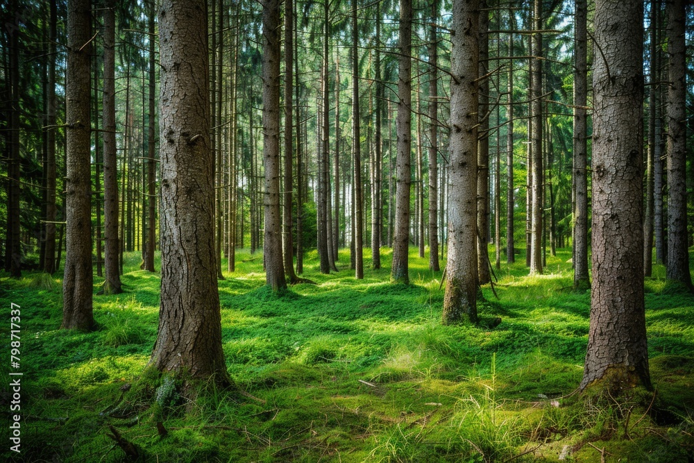 Forest Pine. Rich Green Habitat of Spruce and Pine Trees in a Sustainable Ecosystem Forest Pine. Rich Green Habitat of Spruce and Pine Trees in a Sustainable Ecosystem