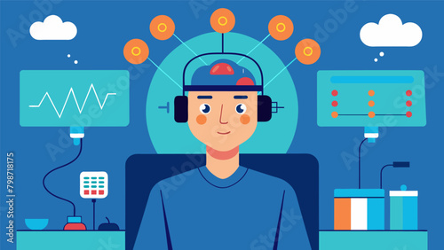 An individual undergoing neurofeedback therapy using technology to train their brainwaves and achieve a deeper level of consciousness..