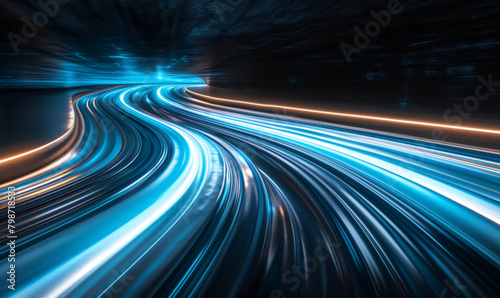 Abstract background of light rays of car tracks on the road