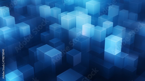 Abstract 3D cube pattern background  geometric blocks in shades of blue  high-tech concept  digital wallpaper with copy space 