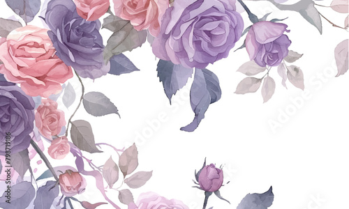 watercolor blue and purple roses on a white background