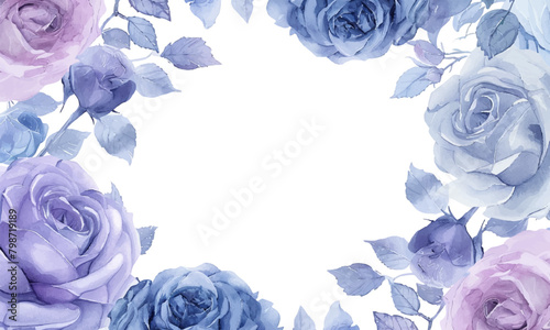 watercolor blue and purple roses on a white background