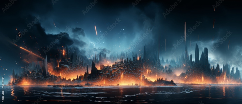 Abstract concept of a shockwave impacting a digital landscape, visualizing disruption and change, Abstract concept of a shockwave impacting a digital landscape, visualizing disruption and change,