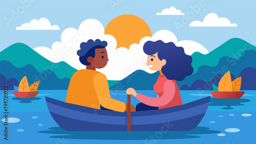 Through stretches of serene water and turbulent currents two friends share their life goals and discuss the supportive role they play in each others. Vector illustration