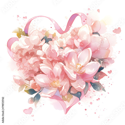 heart with flowers pink pattern ai generative 
