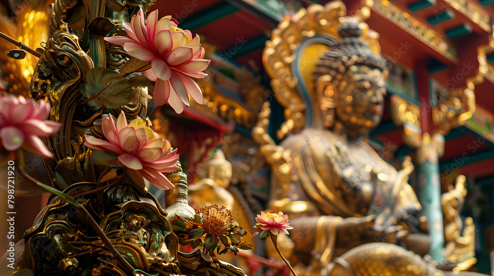 Intricate decorations adorning Buddhist temples for Vesak