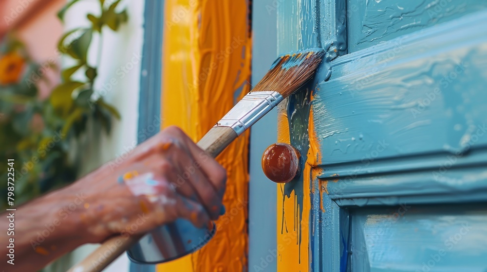 Home Improvement: A photo of a person painting a front door Home Improvement: A photo of a person painting a front door