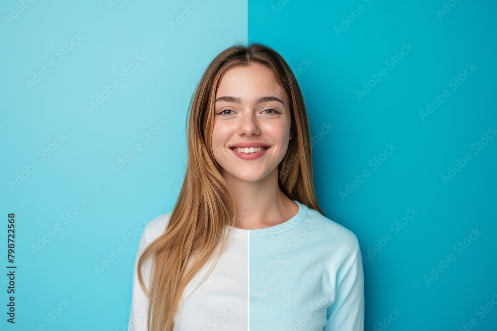 Obraz premium Portrait of aging exploration contrasts skin care visual representation, showcasing aging reality in skincare innovation and secrets for stage management.