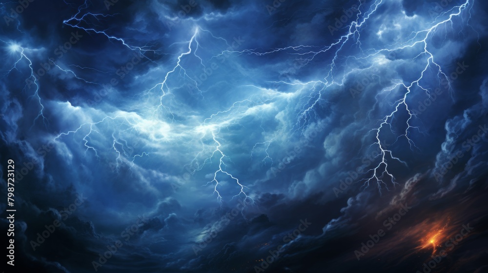 Dramatic cosmic storm with vibrant lightning and swirling clouds