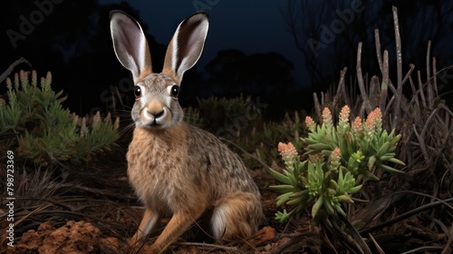 scrub hare at night time copy space 3D UHD WALLPAPER