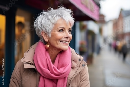 Wallpaper Mural Portrait of a happy senior woman in winter coat and pink scarf Torontodigital.ca