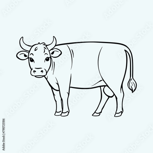 Vector Cow Black and white Illustraion, Vector Cow Art colorbook