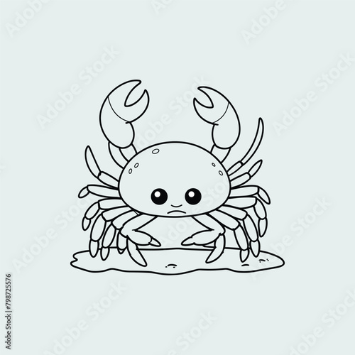 Crab on Water black and white illustration, colorbook crab vector