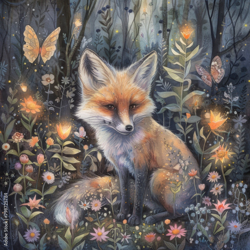 A Fluffy Foxs Magical Forest Adventure in Soft Watercolor Tones
