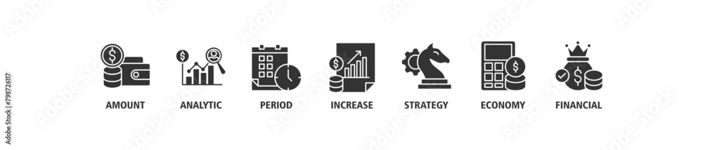Sales growth banner web icon set vector illustration concept with icon of amount, analytic, period, increase, strategy, economy and financial Sales growth banner web icon set vector illustration concept with icon of amount, analytic, period, increase, strategy, economy and financial