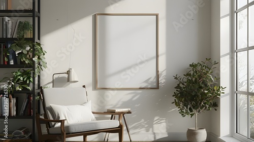 Mockup poster frame on the wall of living room. Luxurious apartment background with contemporary design. Modern interior design. 3D render, 3D illustration. ai generated 