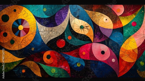 Vibrant and colorful abstract artwork with swirling patterns and textured details that captures the imagination. 