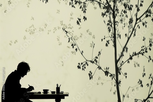 Silhouette Writer at Work A Graphic Wallpaper Depiction of Literary Creativity