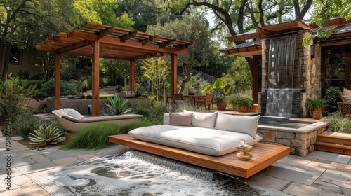 Sustainable Living Sanctuary: A peaceful outdoor living sanctuary with a cozy daybed photo