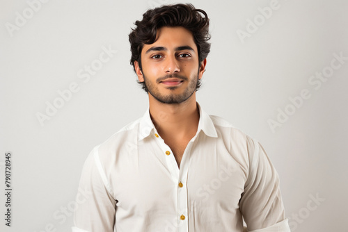 young indian man standing on white background