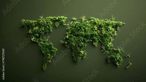 World map covered with green plants