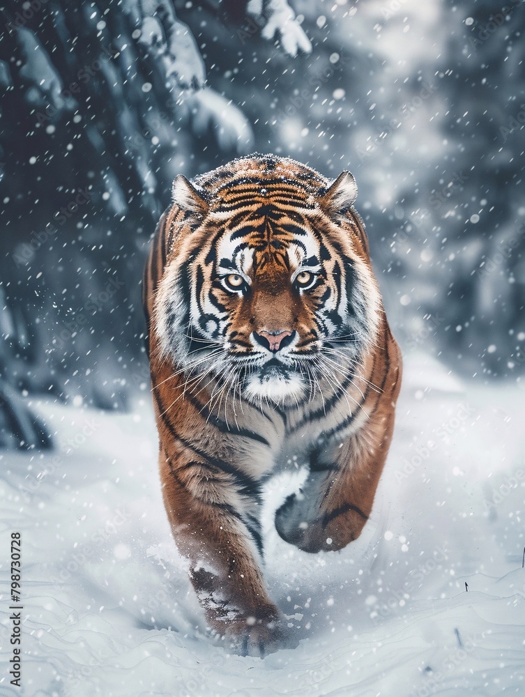 A tiger is running through a jungle