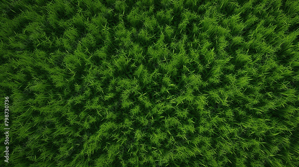 An aerial view of a lush green field of grass. An aerial view of a lush green field of grass.