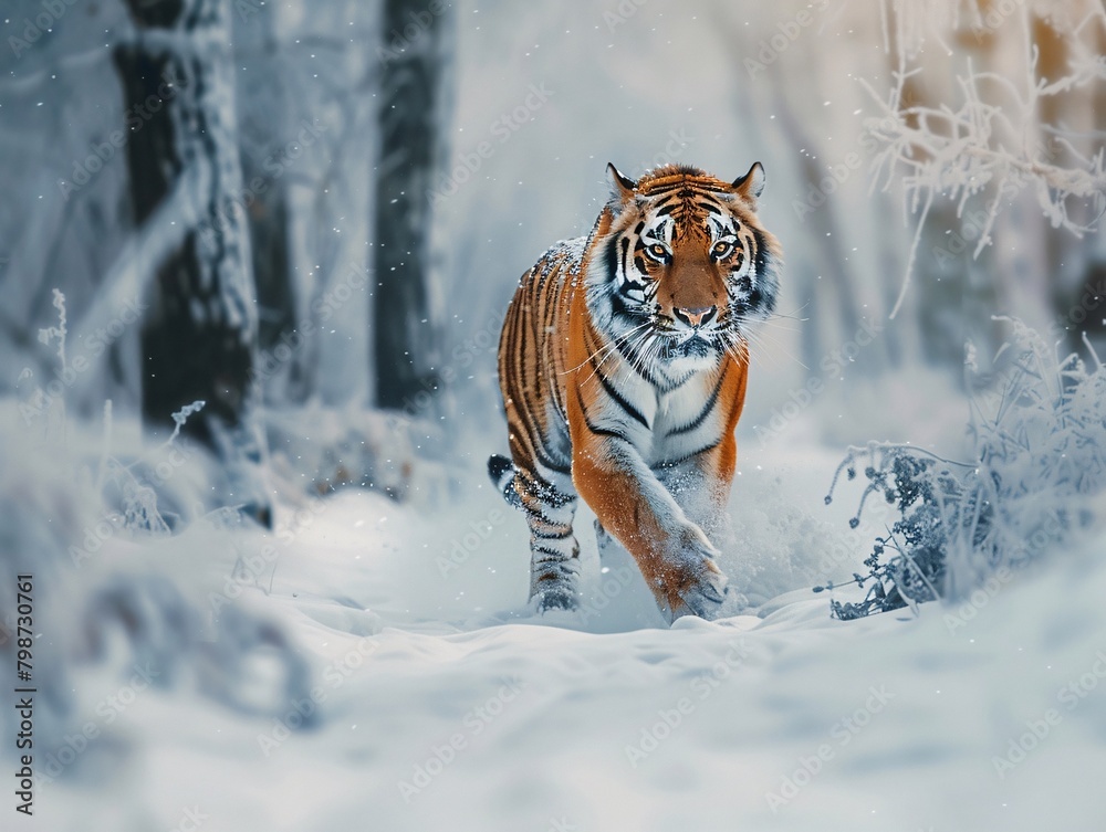 Obraz premium A tiger is running through a jungle