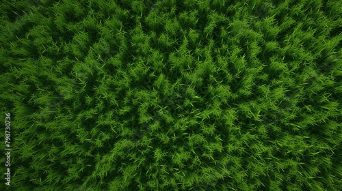 An aerial view of a lush green field of grass. photo
