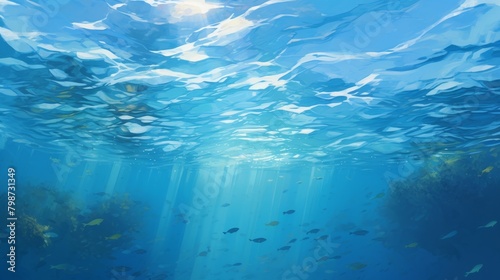Underwater scene with sunlight and fish