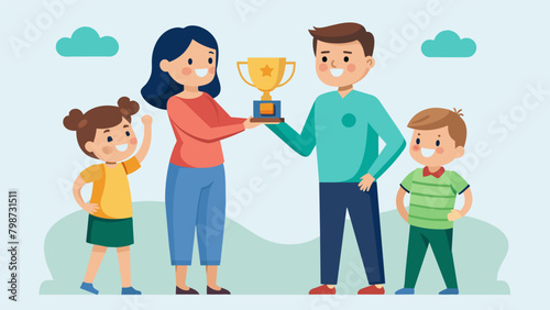 A family tradition is passed down as the youngest member of the family receives their first game night trophy inscribed with the words May the