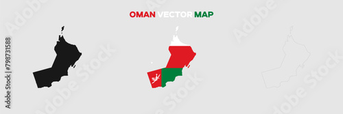 Oman Map Vector Pack. Map with Flag. Gray Map Silhouette. Gray Outline Map. Editable EPS file. 